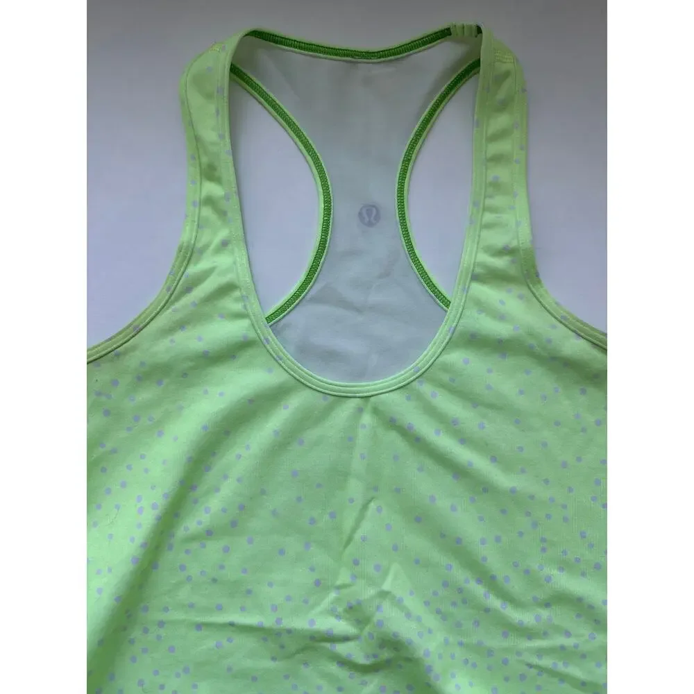 Lululemon Lime Green Racerback Tank with Lavender Dots